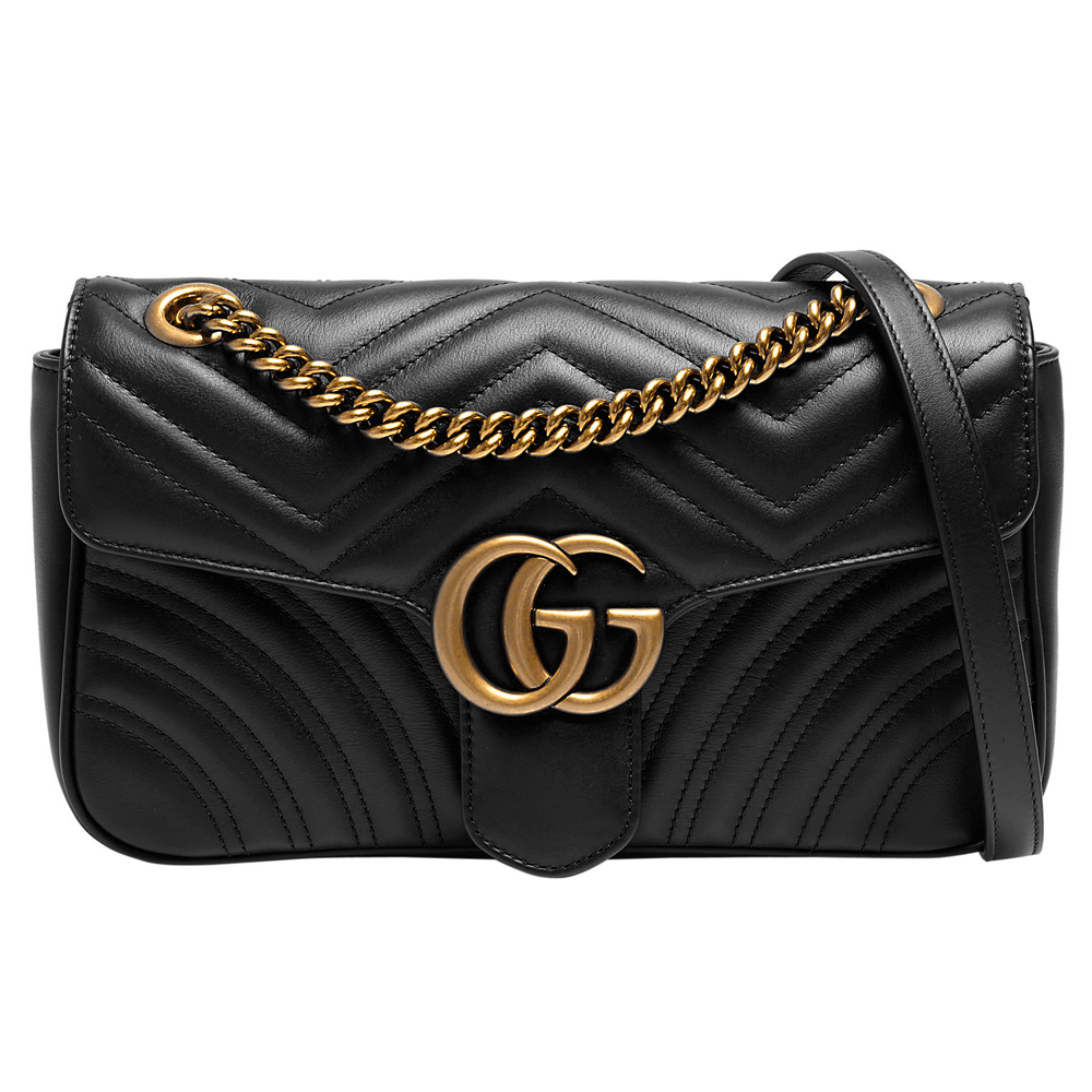 GUCCI 古馳 GG Marmont牛皮金屬雙G LOGO 斜背包