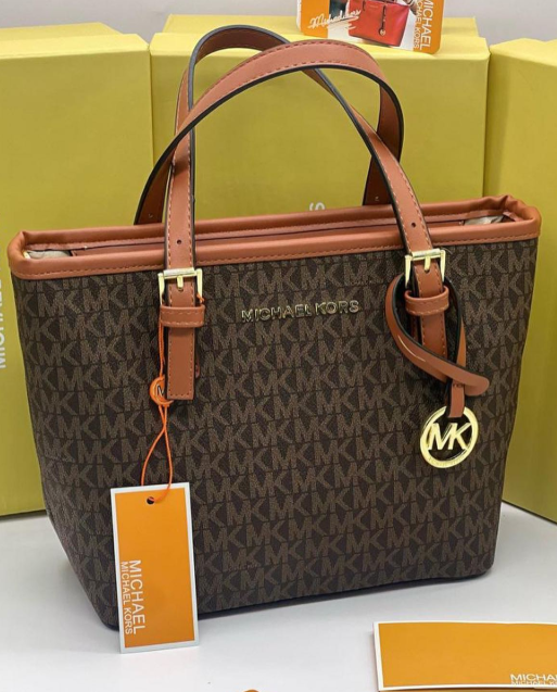 MICHAEL KORS MK JET SET TRAVEL XS 拉链斜挎包 棕色 签名 LOGO